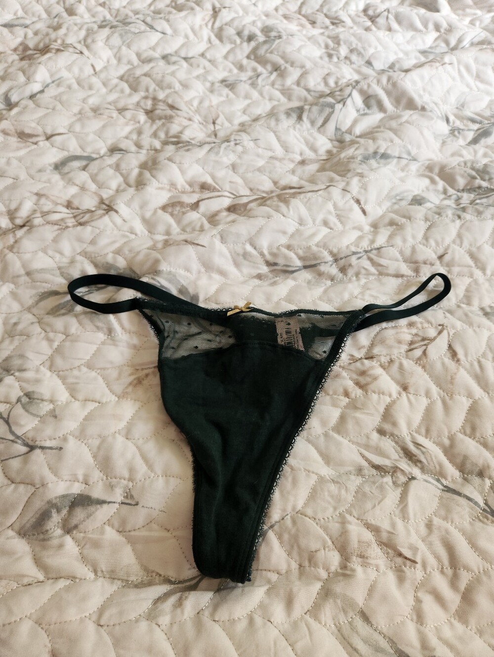 Dark Green Lace-Trim Thong Panty - Women's Intimates